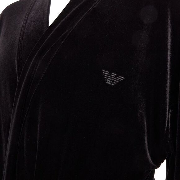 Emporio Armani Velvet GA Embroidered Logo Belted Robe Jacket - Picture 2 of 6
